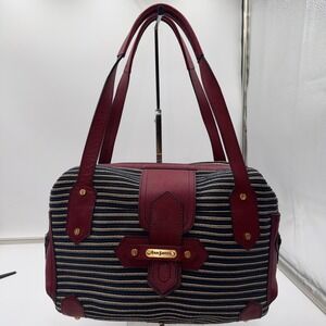 Eric Javits Vintage Navy and Natural raffia with  Burgundy Leather Trim  Handbag